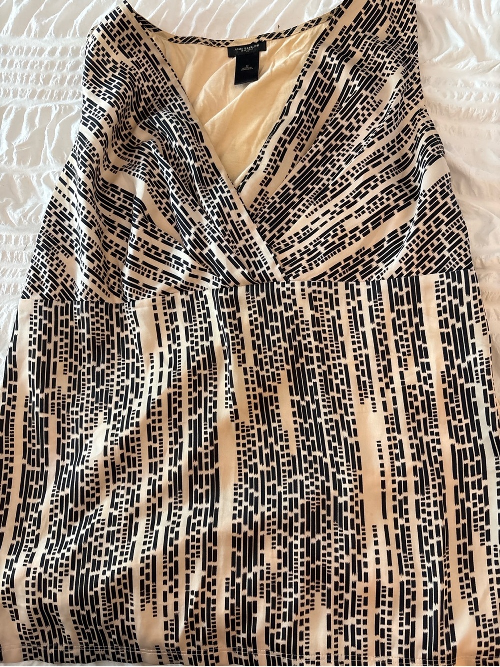 Ann Taylor Dark Brown & Cream Printed Mixed Media Shell